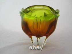 Organic lime green & pink czech sommerso art glass bowl 70s