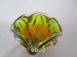 Organic lime green & pink czech sommerso art glass bowl 70s