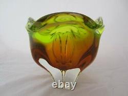 Organic lime green & pink czech sommerso art glass bowl 70s