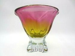 Organic pink & orange czech sommerso art glass bowl vase 70s