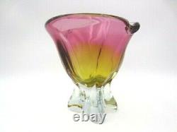 Organic pink & orange czech sommerso art glass bowl vase 70s