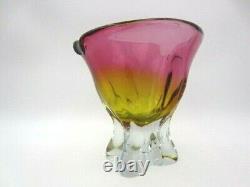 Organic pink & orange czech sommerso art glass bowl vase 70s