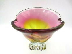 Organic pink & orange czech sommerso art glass bowl vase 70s