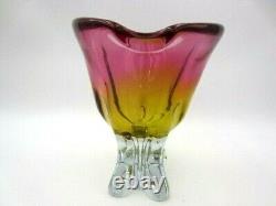 Organic pink & orange czech sommerso art glass bowl vase 70s