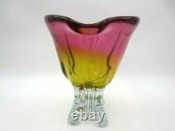 Organic pink & orange czech sommerso art glass bowl vase 70s