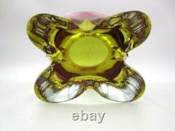 Organic pink & orange czech sommerso art glass bowl vase 70s