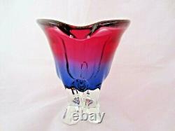 Organic purple & pink czech sommerso art glass bowl 70s