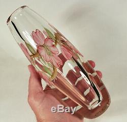 Orient Flume Art Glass Cased Crystal Vase Chico California Pink Dogwood Flowers