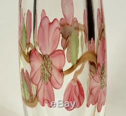 Orient Flume Art Glass Cased Crystal Vase Chico California Pink Dogwood Flowers