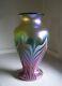 Orient & Flume Lg 11 PINK & GREEN Pulled Feather Iridescent Aurene Vase 1990