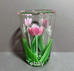Orient & Flume Pink Tulip Vase Art Glass Bruce Sillars Design Art Glass Vintage