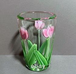 Orient & Flume Pink Tulip Vase Art Glass Bruce Sillars Design Art Glass Vintage