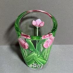 Orient & Flume Pink Tulip Vase Art Glass Bruce Sillars Design Vintage Art Glass