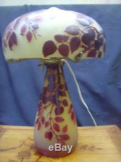 Orig Art Nouveau Emile Gallé French Cameo Glass Table Lamp Pink & Yellow 1900