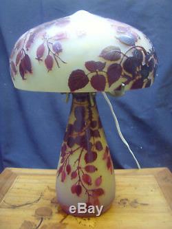 Orig Art Nouveau Emile Gallé French Cameo Glass Table Lamp Pink & Yellow 1900