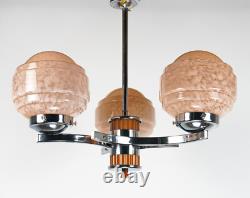 Original Art Deco Bakelite/Catalin, Chrome & Pink Glass Chandelier Lamp Rewired