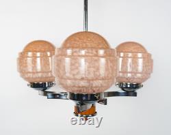 Original Art Deco Bakelite/Catalin, Chrome & Pink Glass Chandelier Lamp Rewired