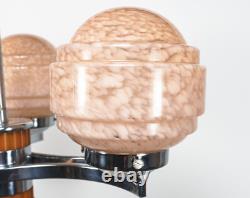 Original Art Deco Bakelite/Catalin, Chrome & Pink Glass Chandelier Lamp Rewired