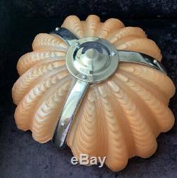 Original Art Deco Chrome & Salmon Pink Glass Odeon Style Clam Shell Light Shade