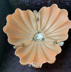 Original Art Deco Chrome & Salmon Pink Glass Odeon Style Clam Shell Light Shade