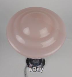 Original Art Deco Chrome Table Lamp. Pink Tulip Shape Glass Globe Shade