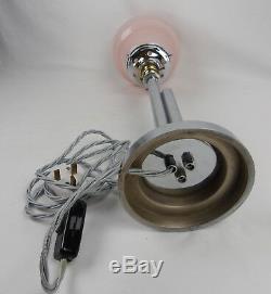 Original Art Deco Chrome Table Lamp. Pink Tulip Shape Glass Globe Shade