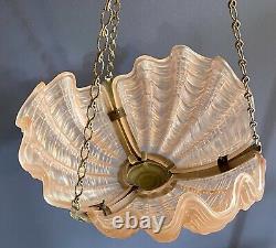 Original Art Deco Pink Glass Ceiling Light Shade Odeon Clam Shell 1930s