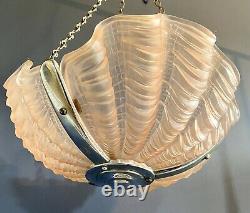 Original Art Deco Pink Glass Ceiling Light Shade Odeon Clam Shell 1930s