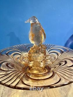 Original Art Deco Pink Peach Penguin Centrepiece Flower Frog Bowl 1930s Czech