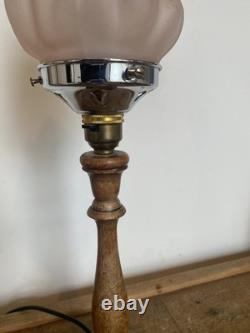 Original Art Deco Table Lamp Pink Flame Glass Shade