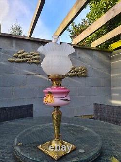 Original English Art Nouveau Victorian Pink Cased Glass Oil Lamp Font Shade