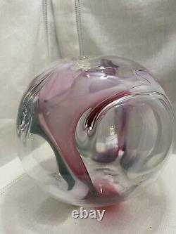 Original Vintage Peter Bramhall Hand Blown Glass Orb Signed 1997 Pink Sea Foam