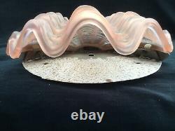 PAIR OF 1940s ART DECO PEACH CLAM SHELL ODEON CHROME & GLASS WALL LIGHTS