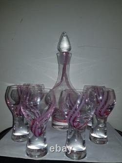 PANACHE pink swirl VINTAGE CAITHNESS 6 CANISBAY WINE GOBLET 1 GLASS DECANTER