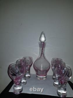 PANACHE pink swirl VINTAGE CAITHNESS 6 CANISBAY WINE GOBLET 1 GLASS DECANTER
