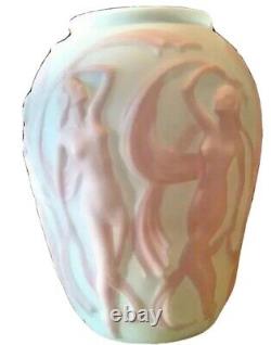 PHOENIX/CONSOLIDATED ART GLASS Vintage Nudes Large Dancing Girls Vase Circa 1938