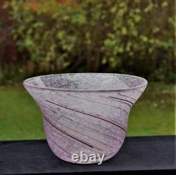 PINK ART GLASS BOWL, Milan Vobruba Gusum, Sweden Aleppo technique FREE SHIPPING