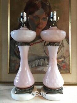 PINK MURANO ART GLASS LAMPS MID CENTURY ITALY GRAPES GRAPEVINES WHITE MARBLE 50s