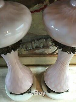 PINK MURANO ART GLASS LAMPS MID CENTURY ITALY GRAPES GRAPEVINES WHITE MARBLE 50s