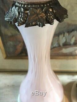 PINK MURANO ART GLASS LAMPS MID CENTURY ITALY GRAPES GRAPEVINES WHITE MARBLE 50s