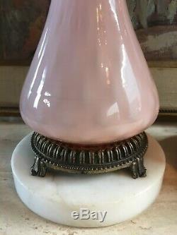 PINK MURANO ART GLASS LAMPS MID CENTURY ITALY GRAPES GRAPEVINES WHITE MARBLE 50s