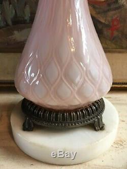 PINK MURANO ART GLASS LAMPS MID CENTURY ITALY GRAPES GRAPEVINES WHITE MARBLE 50s