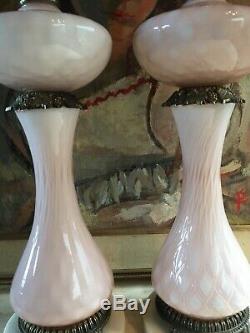 PINK MURANO ART GLASS LAMPS MID CENTURY ITALY GRAPES GRAPEVINES WHITE MARBLE 50s