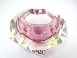 PINK Murano multi-faceted sommerso art glass bowl with label