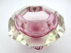 PINK Murano multi-faceted sommerso art glass bowl with label