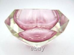 PINK Murano multi-faceted sommerso art glass bowl with label