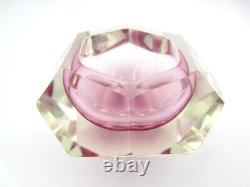 PINK Murano multi-faceted sommerso art glass bowl with label