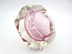 PINK Murano multi-faceted sommerso art glass bowl with label