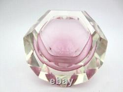 PINK Murano multi-faceted sommerso art glass bowl with label