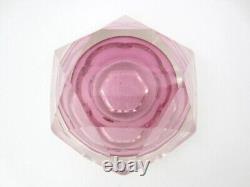 PINK Murano multi-faceted sommerso art glass bowl with label